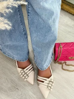 Apricot Cheryl Strappy Buckle Detail Slingback Low Heel Sandals<IKRUSH Online