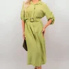 Avocado Priscilla Belted Button Down Roll Tab Sleeve Midi Dress<IKRUSH New