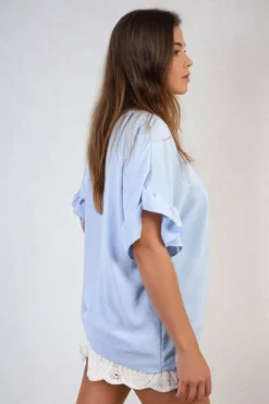 Baby blue Alexandra Frill Sleeve Top<IKRUSH Outlet