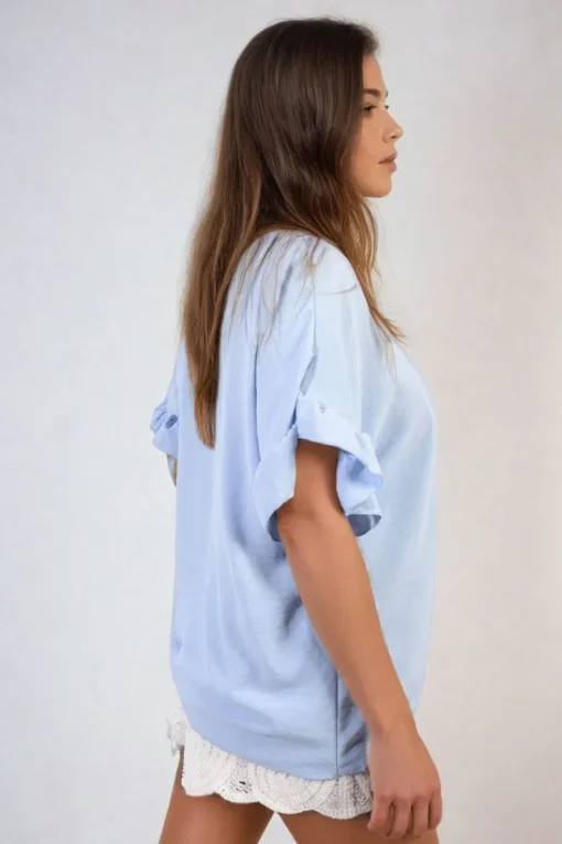 Baby blue Alexandra Frill Sleeve Top<IKRUSH Outlet