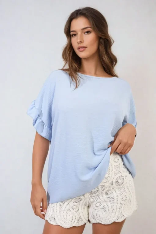 Baby blue Alexandra Frill Sleeve Top<IKRUSH Outlet