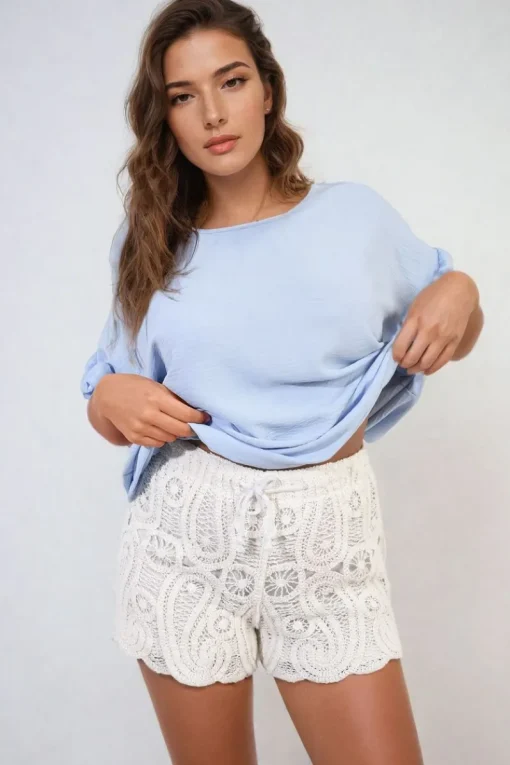 Baby blue Alexandra Frill Sleeve Top<IKRUSH Outlet