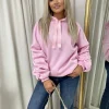 Baby pink Clarissa Oversized Ruched Sleeves Knitted Hoodie with Ribbon Detail<IKRUSH New
