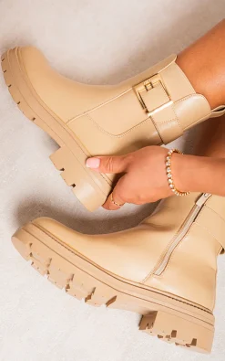 Beige Alexa Chelsea Ankle Boots with Inner Zipper and Elastic Insert<IKRUSH Discount
