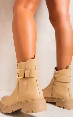 Beige Alexa Chelsea Ankle Boots with Inner Zipper and Elastic Insert<IKRUSH Discount