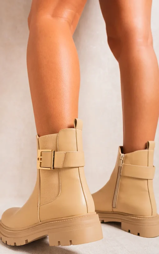 Beige Alexa Chelsea Ankle Boots with Inner Zipper and Elastic Insert<IKRUSH Discount