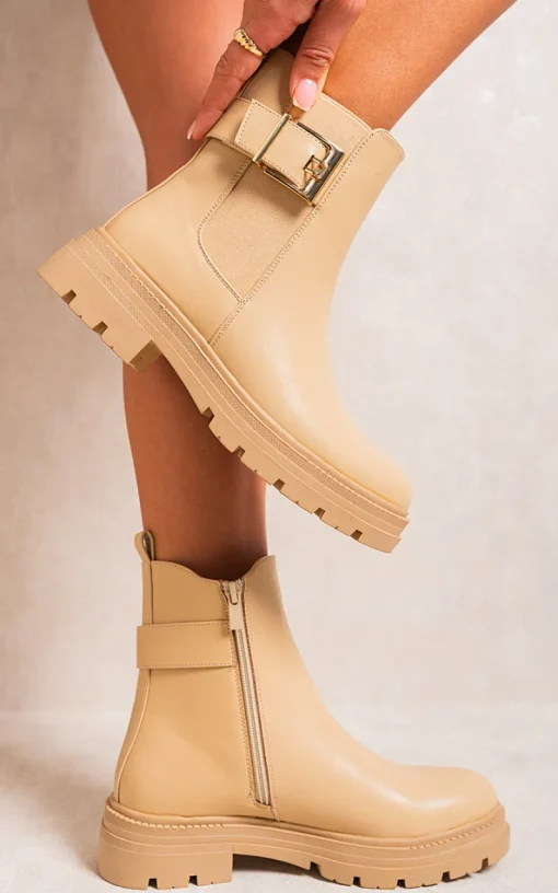 Beige Alexa Chelsea Ankle Boots with Inner Zipper and Elastic Insert<IKRUSH Discount