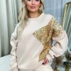 Beige Andrea Sequin Detailed Oversized Knitted Jumper<IKRUSH Discount