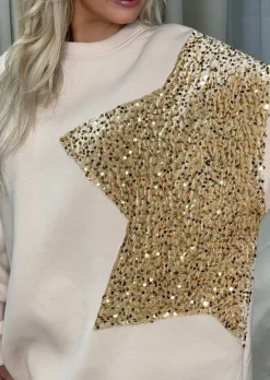 Beige Andrea Sequin Detailed Oversized Knitted Jumper<IKRUSH Discount