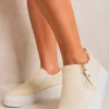 Beige Andrea Zipper Decor Slip On Trainers<IKRUSH Fashion