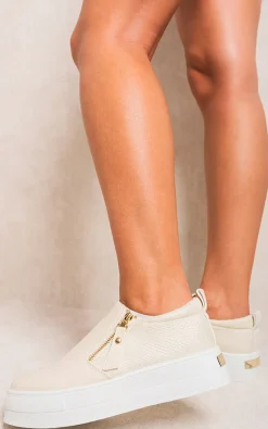Beige Andrea Zipper Decor Slip On Trainers<IKRUSH Fashion