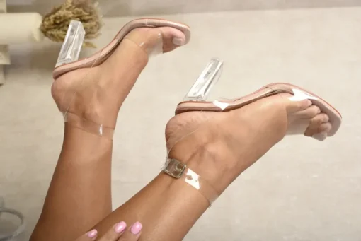 Beige Anna Clear Perspex Block Heeled Sandals<IKRUSH Clearance