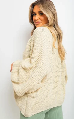 Beige Athena Knitted Balloon Sleeve Cardigan<IKRUSH Clearance