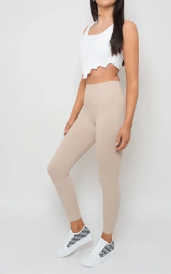 Beige Bianca Lightweight High Waisted Rib Curvy Leggings<IKRUSH New
