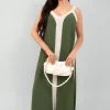 Beige Bianca Two-Tone Sleeveless Cami Maxi Dress<IKRUSH Clearance