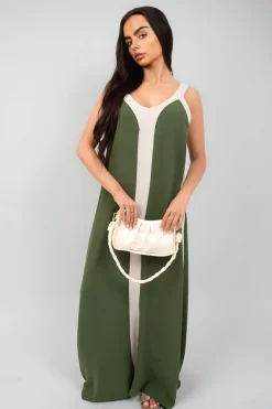Beige Bianca Two-Tone Sleeveless Cami Maxi Dress<IKRUSH Clearance