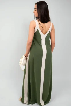 Beige Bianca Two-Tone Sleeveless Cami Maxi Dress<IKRUSH Clearance