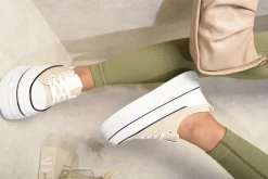 Beige Breanna Platform Wedge Lace Up Trainers<IKRUSH Sale