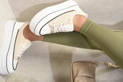 Beige Breanna Platform Wedge Lace Up Trainers<IKRUSH Sale