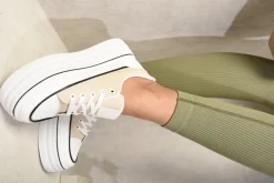 Beige Breanna Platform Wedge Lace Up Trainers<IKRUSH Sale