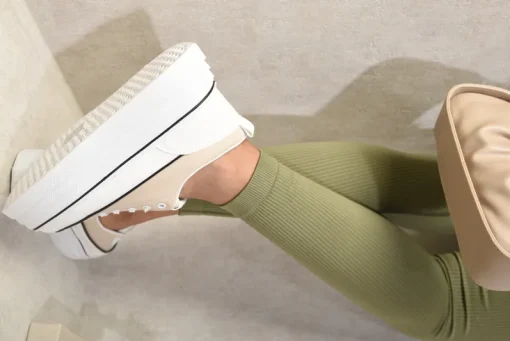 Beige Breanna Platform Wedge Lace Up Trainers<IKRUSH Sale