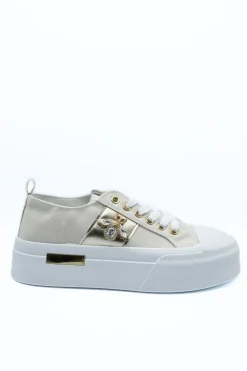 Beige Calista Luxe Bee Decorative Lace Up Platform Trainers<IKRUSH Fashion