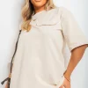 Beige Camryn Oversized Cargo T-shirt<IKRUSH Hot