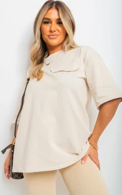 Beige Camryn Oversized Cargo T-shirt<IKRUSH Hot
