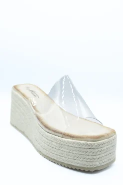 Beige Cara Transparent Strap Platform Wedge Heels<IKRUSH Outlet