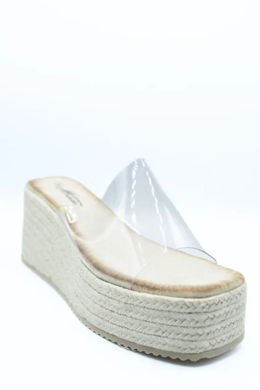 Beige Cara Transparent Strap Platform Wedge Heels<IKRUSH Outlet