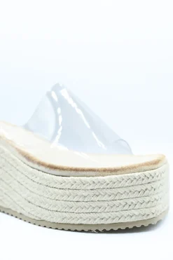 Beige Cara Transparent Strap Platform Wedge Heels<IKRUSH Outlet