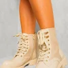 Beige Carly Platform Lace Up Chunky Boots<IKRUSH Fashion