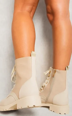 Beige Carly Platform Lace Up Chunky Boots<IKRUSH Fashion