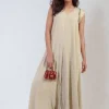 Beige Cecelia Ruffle Sleeve V-Neck Loose Waist Wide Leg Jumpsuit<IKRUSH New