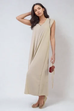 Beige Cecelia Ruffle Sleeve V-Neck Loose Waist Wide Leg Jumpsuit<IKRUSH New
