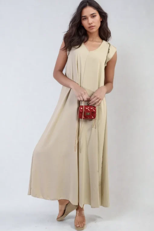 Beige Cecelia Ruffle Sleeve V-Neck Loose Waist Wide Leg Jumpsuit<IKRUSH New