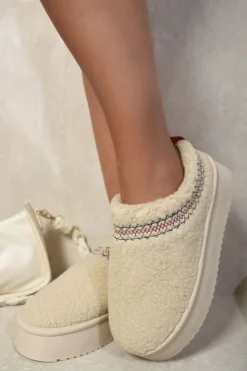 Beige Cora Ankle Cozy Plush Lining Thick Sole Fluffy Slipper Boots<IKRUSH Clearance