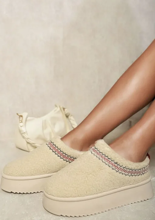 Beige Cora Ankle Cozy Plush Lining Thick Sole Fluffy Slipper Boots<IKRUSH Clearance
