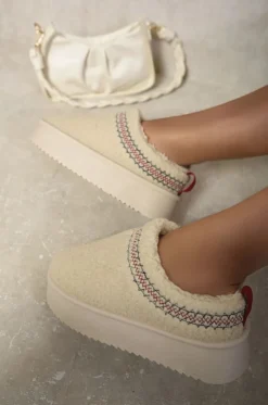 Beige Cora Ankle Cozy Plush Lining Thick Sole Fluffy Slipper Boots<IKRUSH Clearance