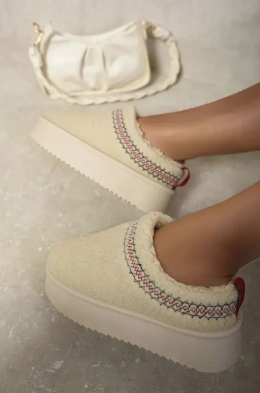 Beige Cora Ankle Cozy Plush Lining Thick Sole Fluffy Slipper Boots<IKRUSH Clearance