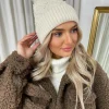 Beige Corina Pom Pom Knitted Winter Hat With Pearl Decor<IKRUSH Hot