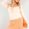 Beige Danna Square Neckline Long Sleeve Top<IKRUSH Fashion