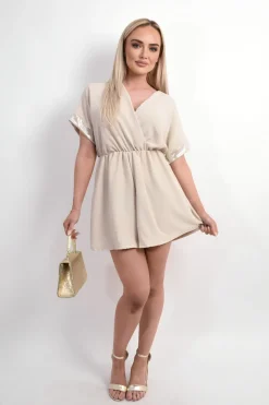 Beige Davina Casual Cross Over Playsuit<IKRUSH Best