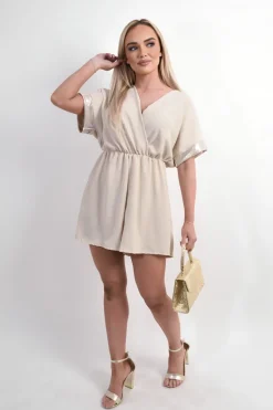 Beige Davina Casual Cross Over Playsuit<IKRUSH Best