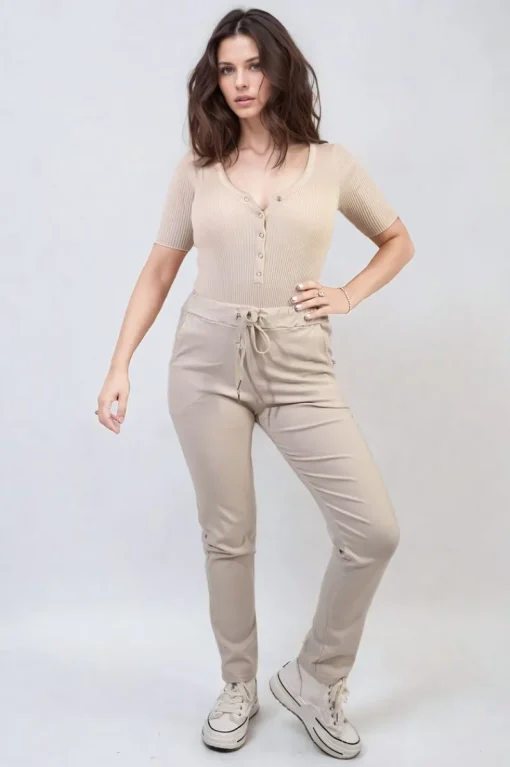 Beige Delilah Casual Drawstring Trousers<IKRUSH Online