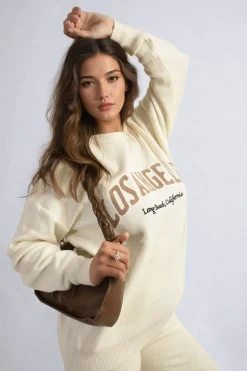 Beige Dorothy Los Angeles Graphic Long Sleeve Knitted Jumper<IKRUSH Outlet