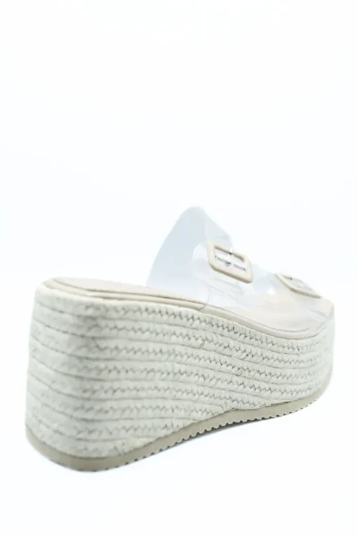 Beige Edna Double Buckle Transparent Straps Slip On Wedge Heels<IKRUSH Fashion
