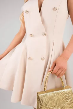 Beige Elisse Button Front Detail Mini Dress<IKRUSH Fashion
