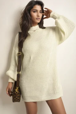 Beige Emilia Chunky High Neck Knitted Jumper<IKRUSH New
