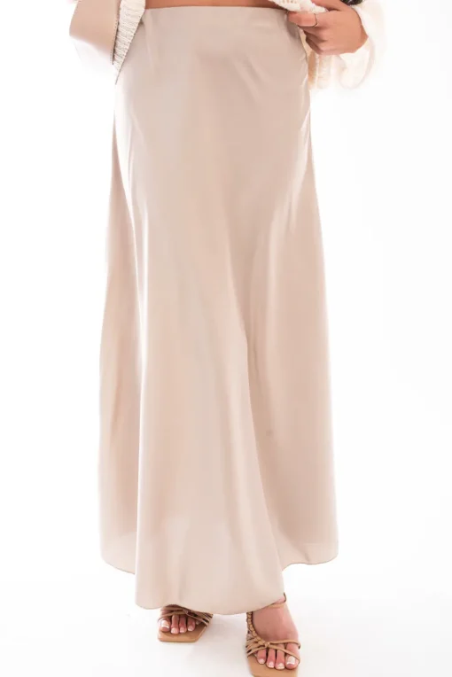 Beige Estella Lightweight High Waisted Maxi Skirt<IKRUSH New